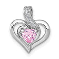 Sterling Silver RH-plated Polished Pink/White CZ Heart Chain Slide Pendant
