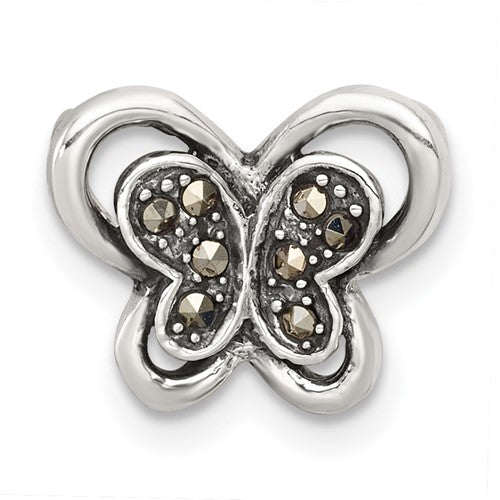 Sterling Silver Antiqued Marcasite Butterfly Chain Slide Pendant