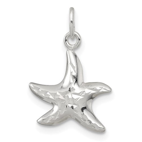 Sterling Silver Polished and Diamond-cut 3-D Starfish Pendant