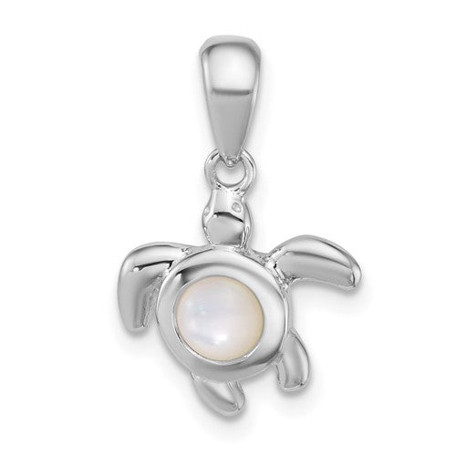 Sterling Silver Rhodium-plated Polished MOP Turtle Pendant