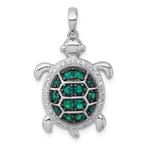 Sterling Silver Rhod-pl Black-plating CZ Turtle Pendant