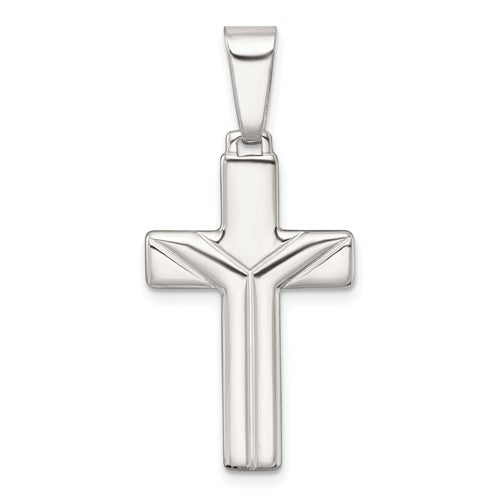 Sterling Silver Polished and Grooved Cross Pendant