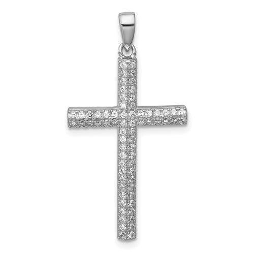 Sterling Silver Rhodium-plated Pave CZ Cross Pendant