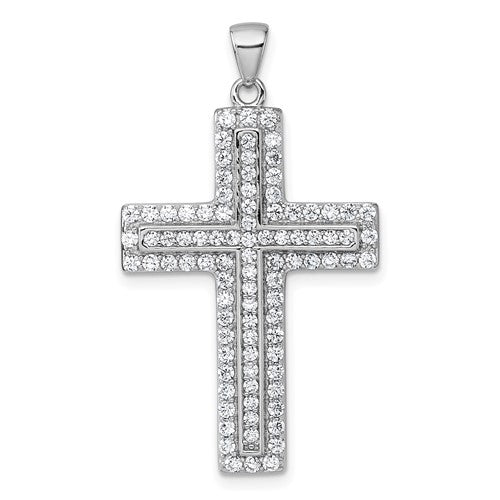 Sterling Silver Rhodium-plated White CZ Cross Pendant