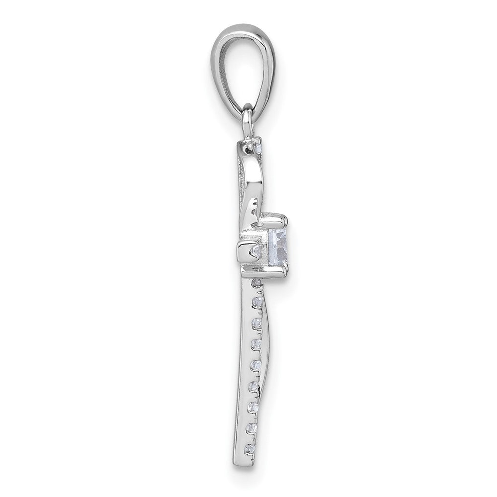 Sterling Silver RH-plated Polished Fancy CZ Latin Cross Pendant