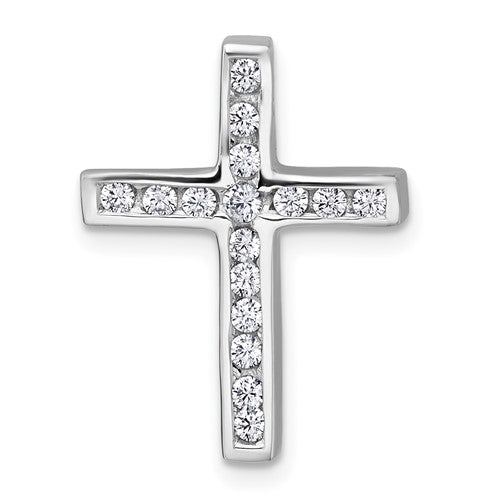 Sterling Silver Rhodium-plated Polished CZ Cross Chain Slide Pendant