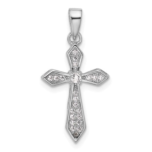Sterling Silver Rhodium-plated CZ Pointed Cross Pendant