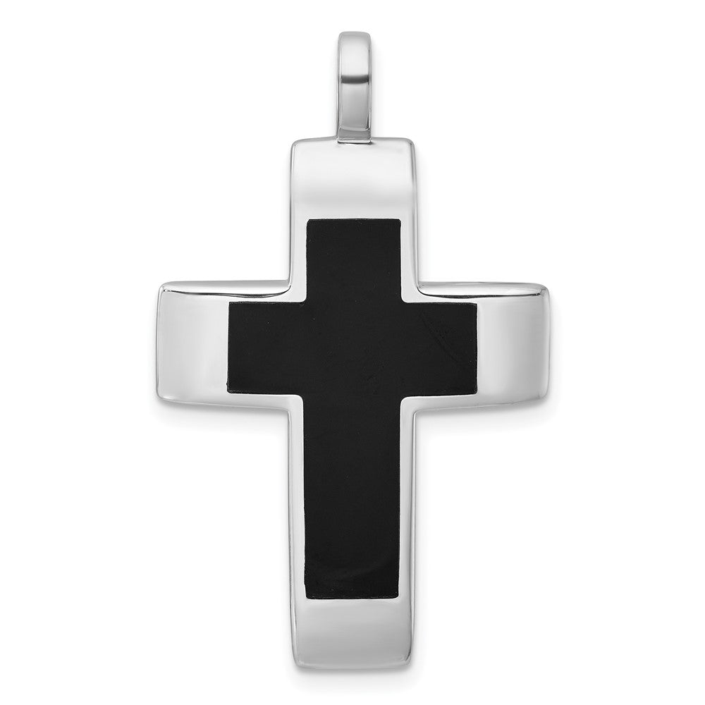 Sterling Silver Rhodium-plated Polished Black Resin Cross Pendant