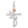 Sterling Silver Rose-tone CZ Cross with Rose Pendant