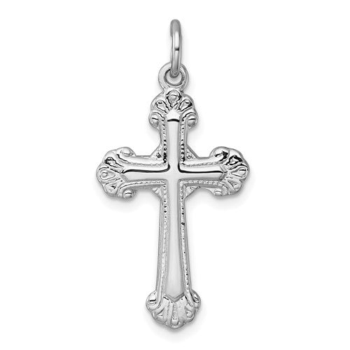 Sterling Silver Rhodium-plated Polished Fancy Cross Pendant