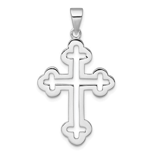 Sterling Silver Rhodium-plated Polished Cutout Budded Cross Pendant