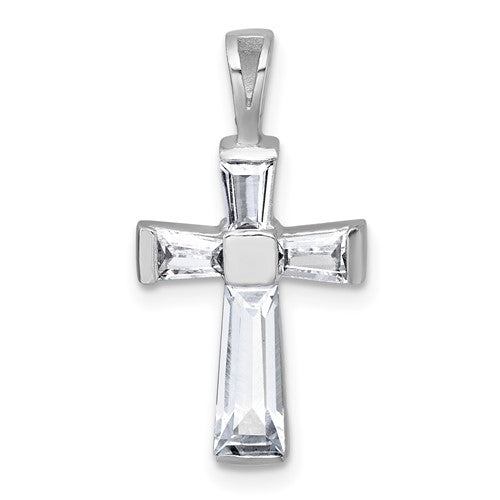 Sterling Silver Rhodium-plated Polished CZ Cross Pendant