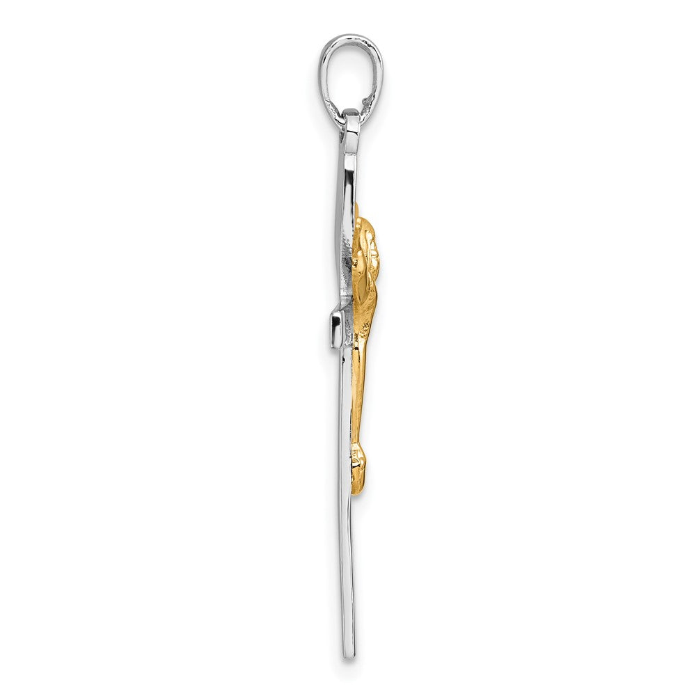 Sterling Silver RH-plated Gold-tone Crucifix with Raised Arms Pendant