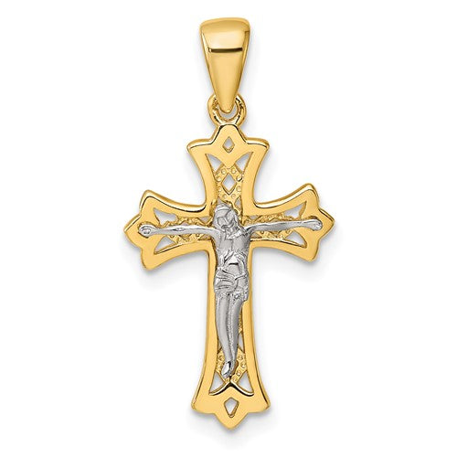 Sterling Silver Rhod-plated Gold-tone Polished Crucifix Cross Pendant