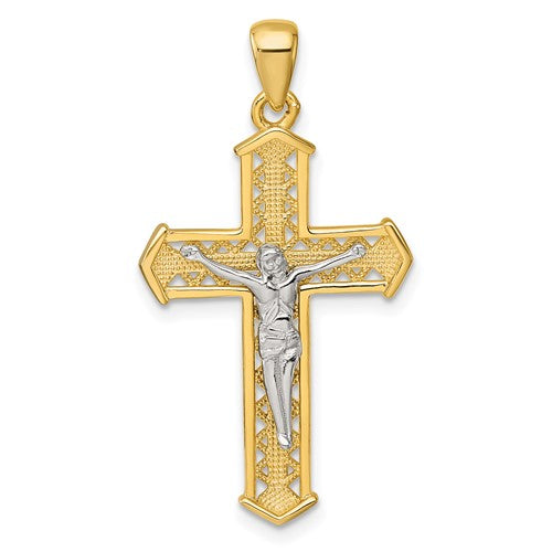 Sterling Silver Rhod-plated Gold-tone Polished Crucifix Cross Pendant