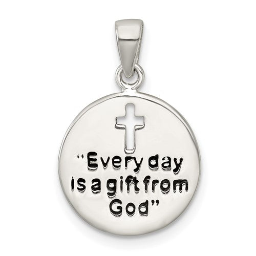 Sterling Silver Polished Enamel GIFT FROM GOD Cross Disc Pendant