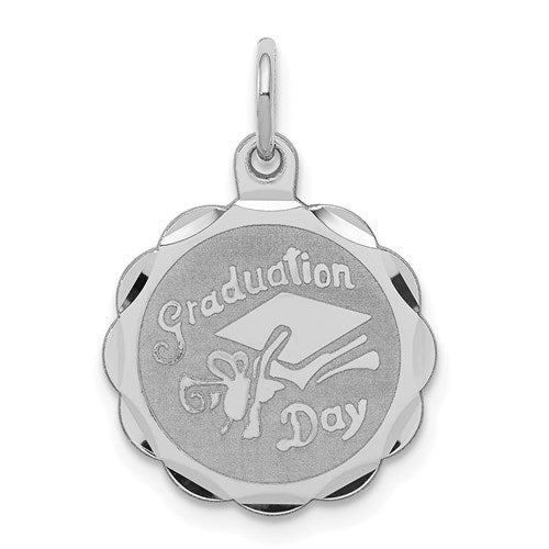 Sterling Silver Rhodium-plated Graduation Day Disc Charm