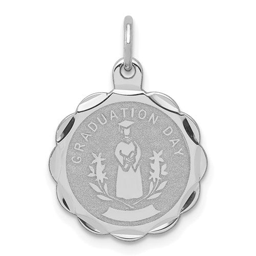 Sterling Silver Rhodium-plated Graduation Day Disc Charm