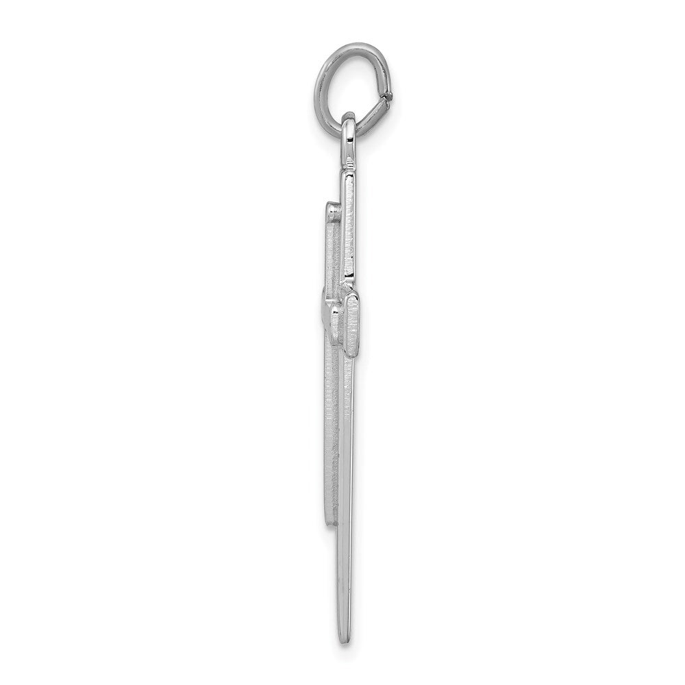 Sterling Silver Platinum-plated Satin & Polished Cross Pendant