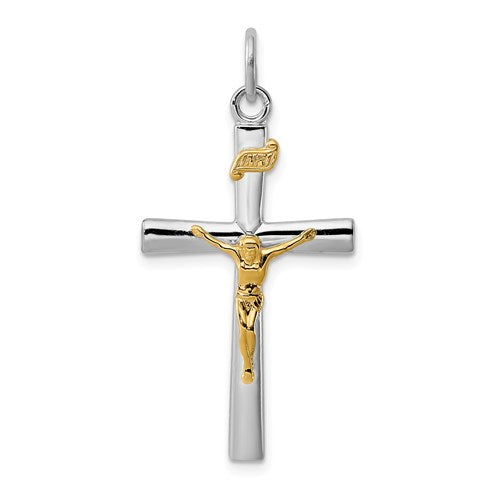 Sterling Silver Platinum-plated & 18k Gold-plated INRI Crucifix Charm