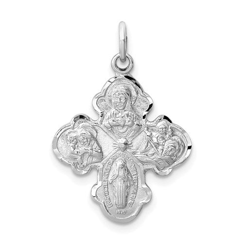 Sterling Silver Platinum-plated Satin 4-way Medal