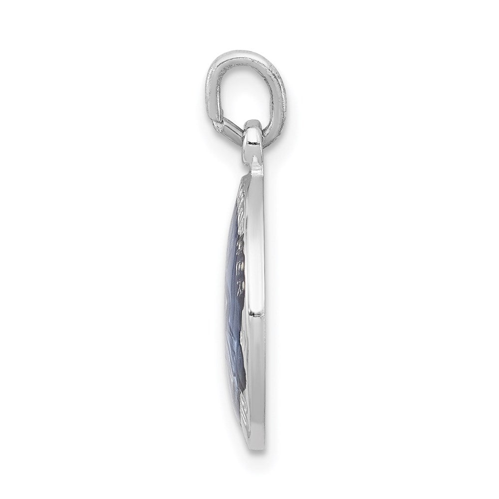 Sterling Silver Platinum-plated Blue Epoxy St. Christopher Medal
