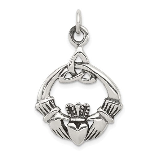 Sterling Silver Antiqued Claddagh Pendant