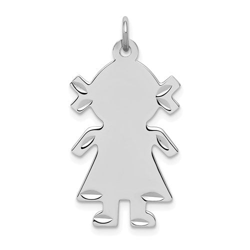 Sterling S. Rh-plt Engravable Girl Polished Front/Satin Back Disc Charm