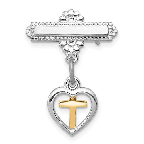 Sterling Silver Platinum-plated and Vermeil Cross Dangle Pin