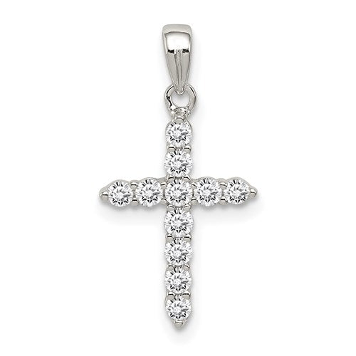 Sterling Silver Rhodium-plated CZ Cross Pendant