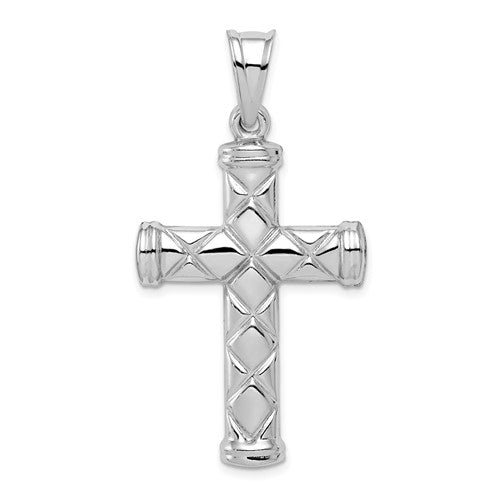 Sterling Silver Rhodium-plated Hollow Latin Cross Pendant