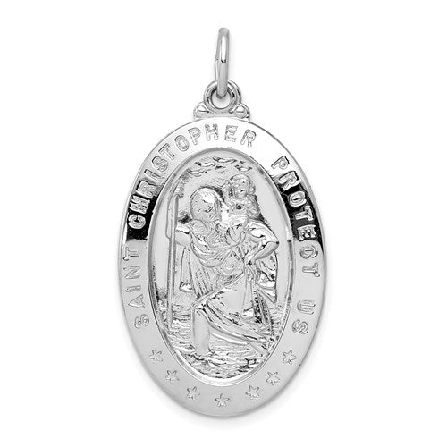 Sterling Silver Rhodium-plated Saint Christopher Medal