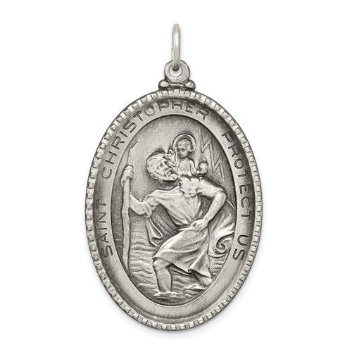 Sterling Silver Antiqued Saint Christopher Medal
