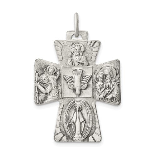 Sterling Silver Antiqued Reversible 4-way Medal