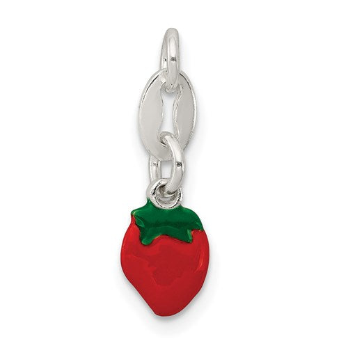 Sterling Silver Enameled Strawberry Charm