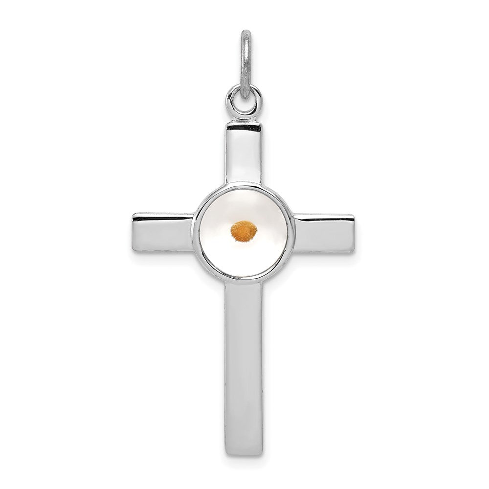 Sterling Silver Platinum-plated Polished & Epxy Cross w/Mustard Seed Pendan