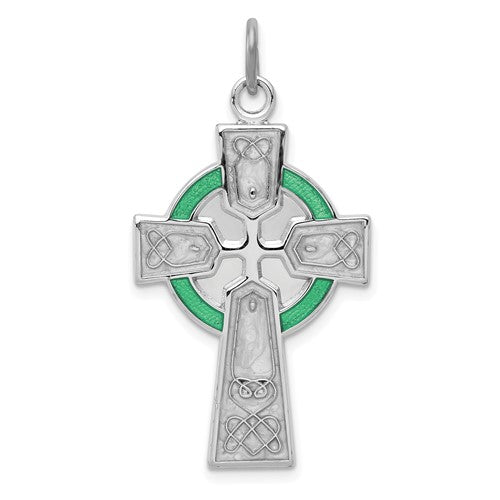 Sterling Silver Platinum-plated Polished Epoxy Irish Cross Pendant