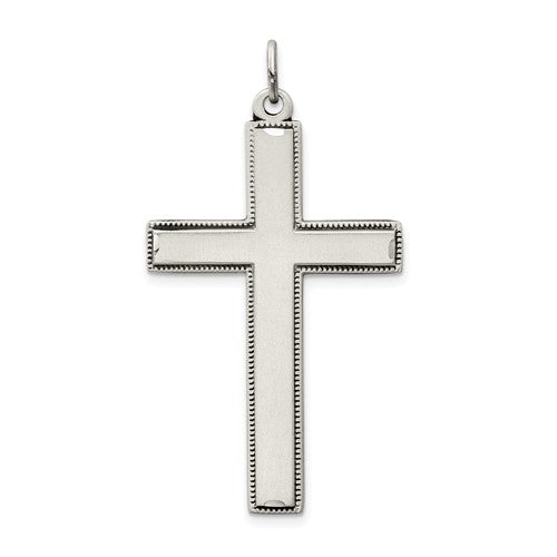 Sterling Silver Oxidized Cross w/ Prayer on Back Pendant