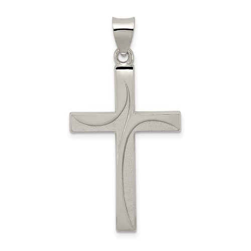 Sterling Silver Textured, Brushed and Polished Latin Cross Pendant