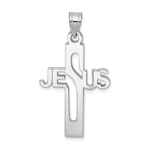 Sterling Silver Rhodium-plated Jesus Cross Medium Pendant