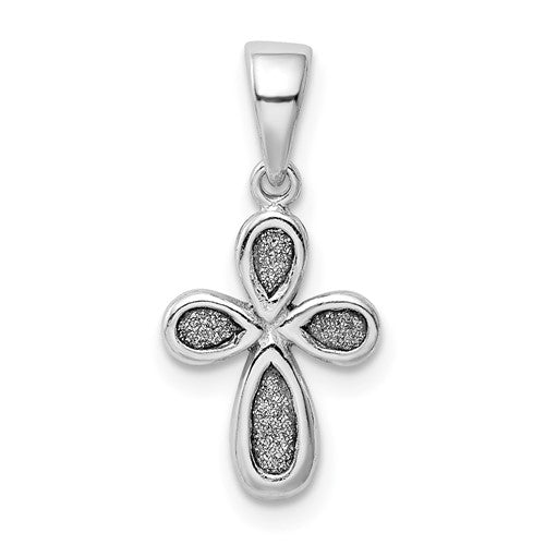 Sterling Silver Rhodium-plated Enamel & Glitter Fabric Cross Pendant