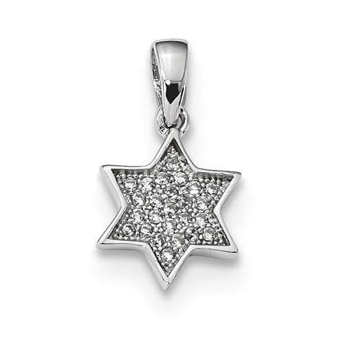 Sterling Silver Rhodium-plated CZ Star of David Pendant