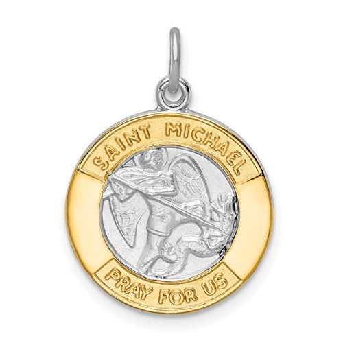 Sterling Silver Platinum-plated & Gold-tone St. Michael Medal