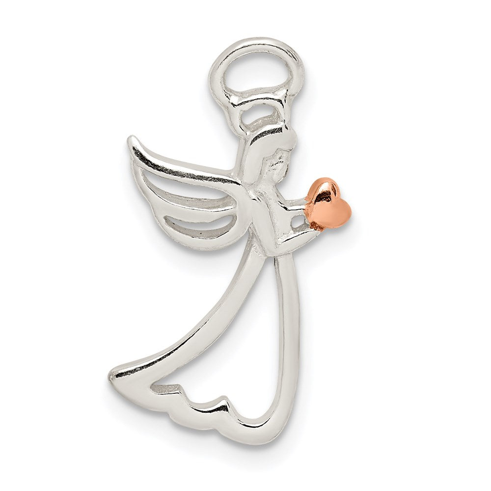 Sterling Silver & Rose-tone Polished Angel Pendant