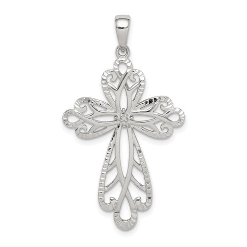 Sterling Silver Diamond & Diamond-cut Cross Pendant