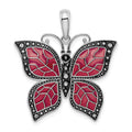 Sterling Silver Rhod-plated Polished Enameled Purple Butterfly Pendant