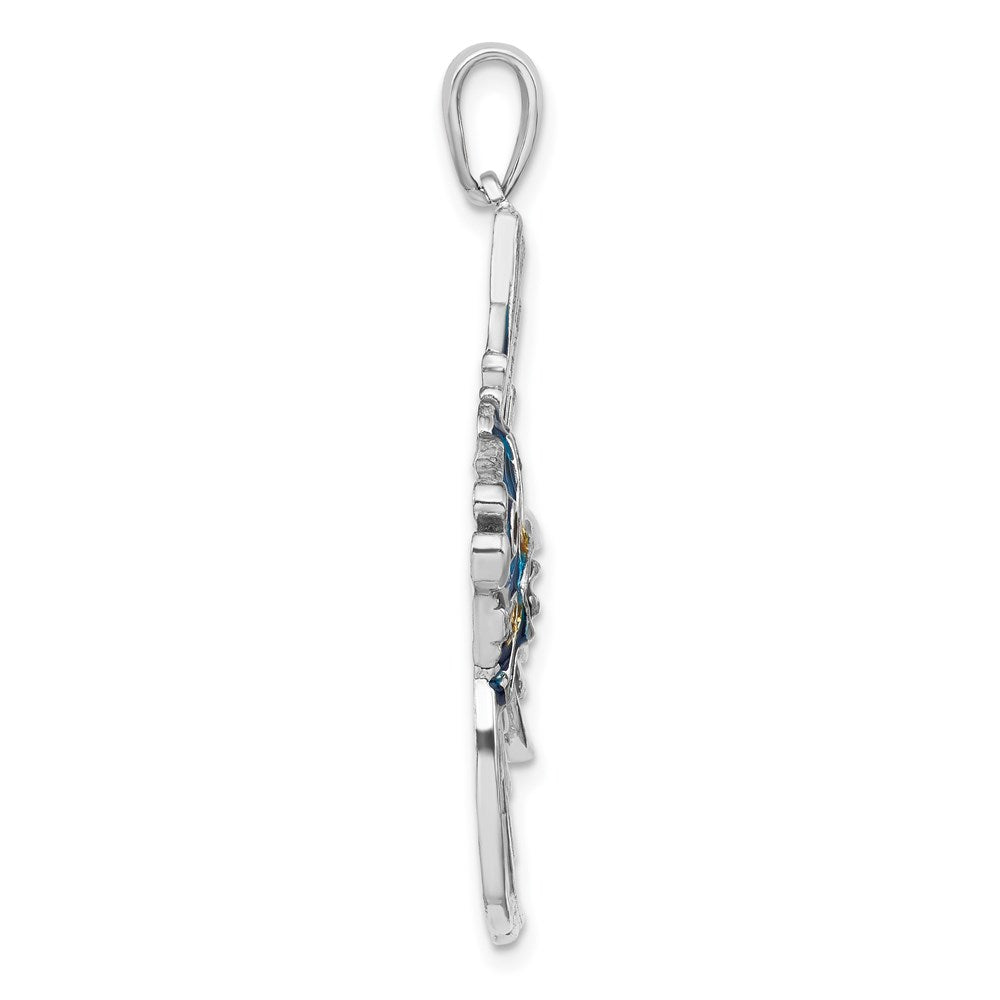 Sterling Silver Rhodium-plated Polished Enameled Angelfish Pendant