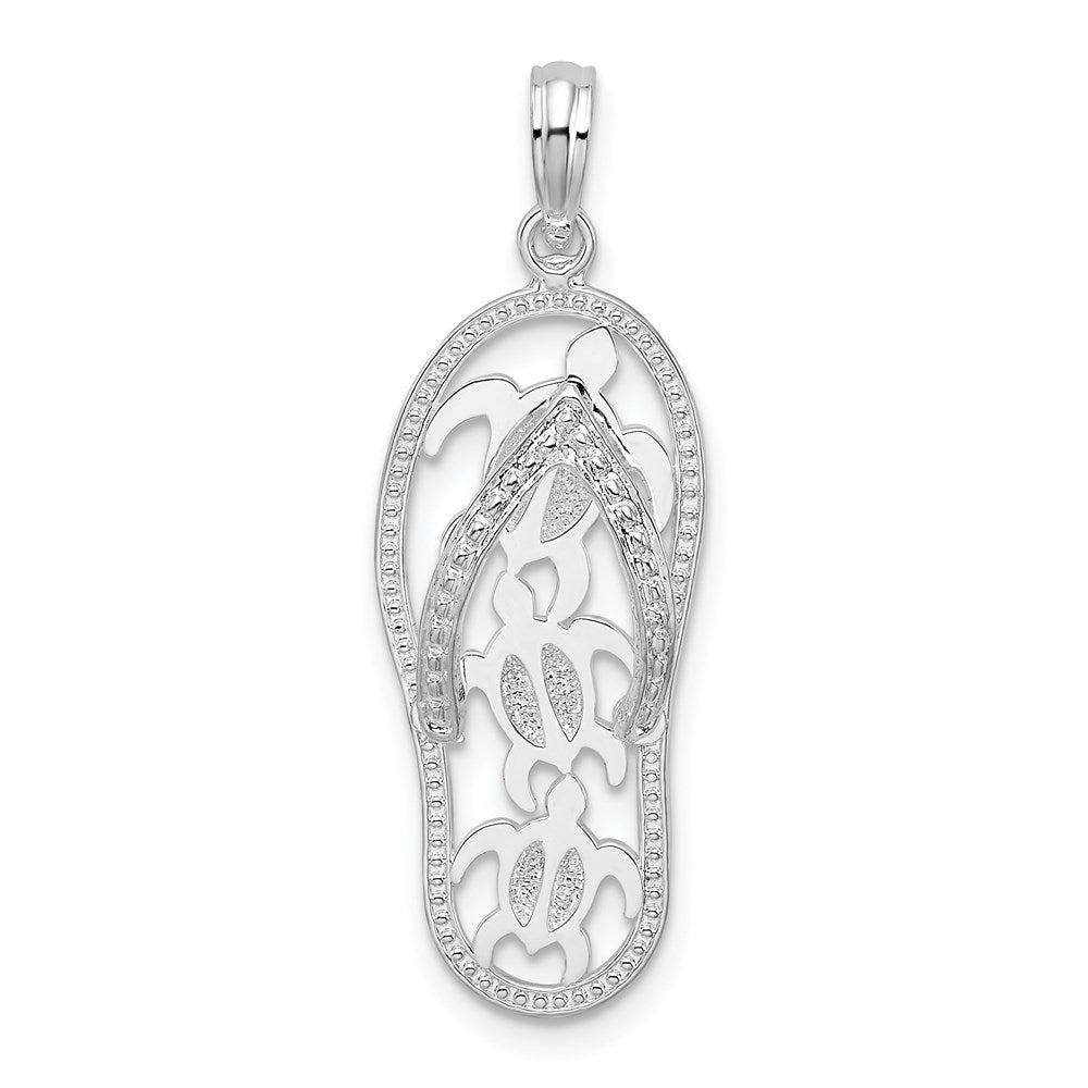 Sterling Silver Rhodium-plated 3D Cut-out Turtles Flip-flop Pendant