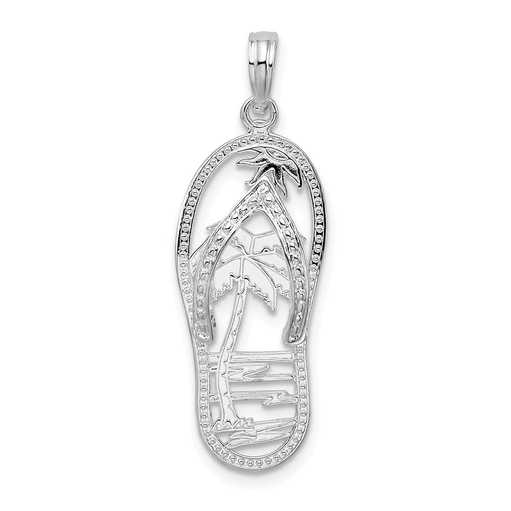 Sterling Silver Rhodium-plated 3D Cut-out Palm Tree Flip-flop Pendant