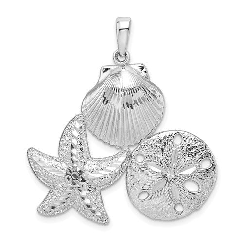 Sterling Silver Polished/Diamond-cut Sea Life Pendant
